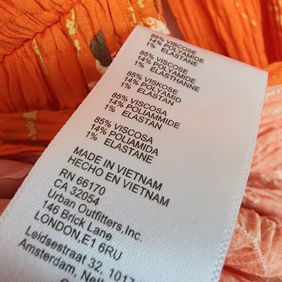 Urban Outfitters Floral Top Size XS Square Neck Orange Long Sleeve Smocked Y2K - Picture 14 of 16